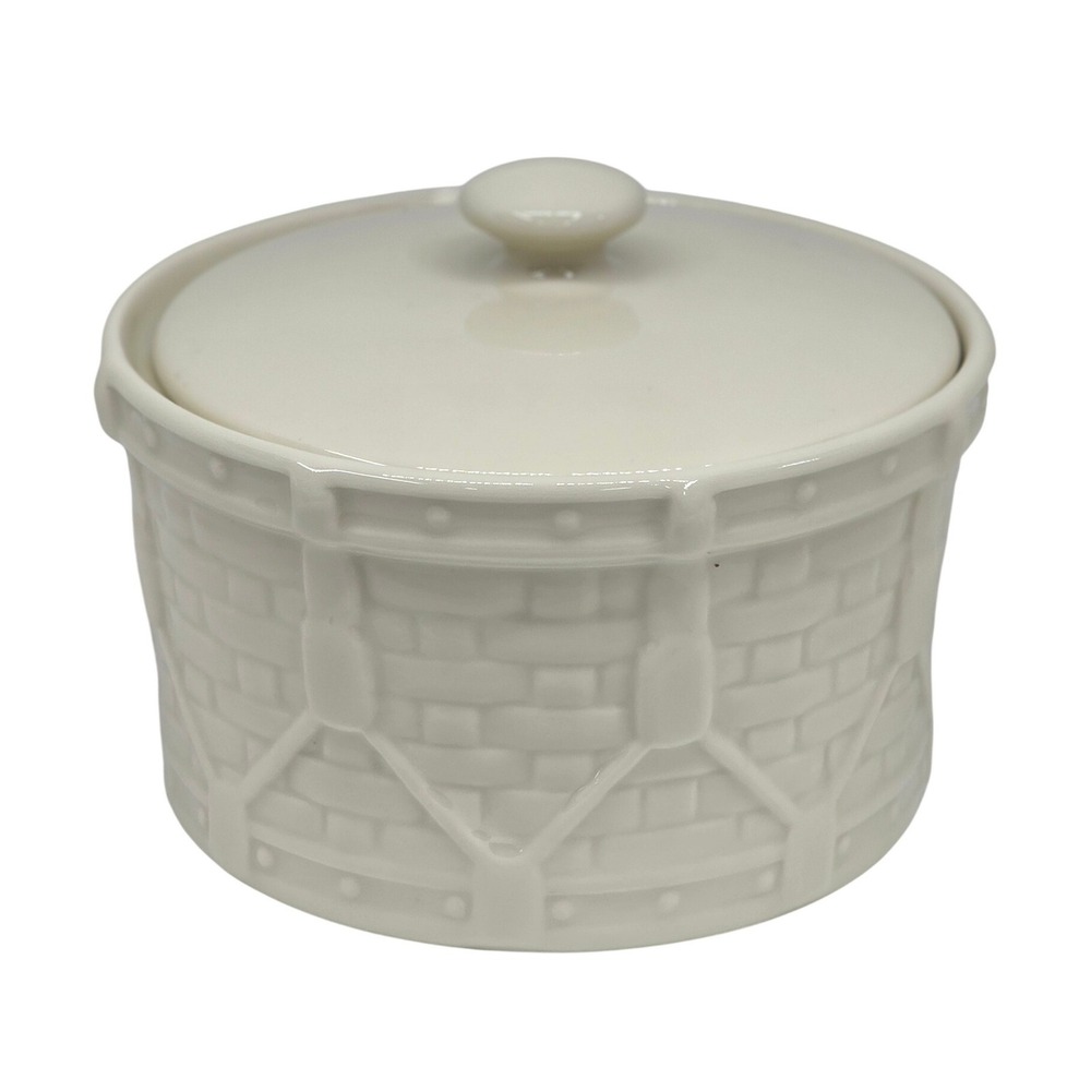 Longaberger Drum Crock‎ Ivory Woven Traditions Lidded Jar Canister USA Cottage